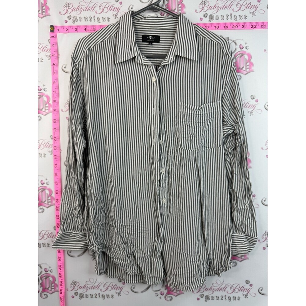 7 For All Mankind button up long sleeve Black White Striped Button-Down Shirt